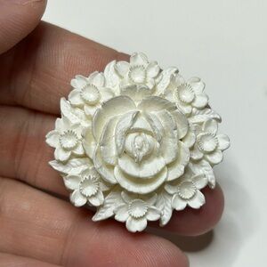 4/$50 wood vintage 1970 Elegant Floral White Brooch